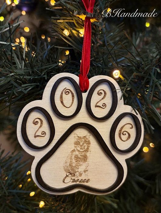 Персонализирани, дървени орнаменти за елха за кучета и котки