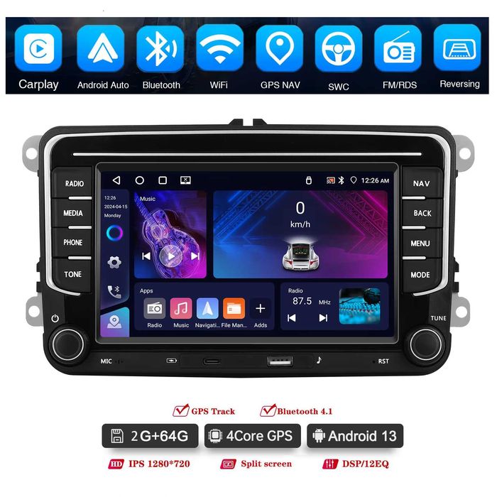 Navigatie Android 2GB+64GB VW GOLF 5 6 Passat B6B7 CC SEAT SKODA FABIA