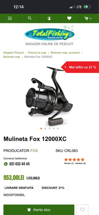 Pachet pescuit - 2Lansete fox, 2mulinete fox, sling daiwa