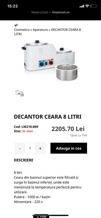 Decantor profesional ceară 8L – stare foarte buna, utilizat foarte puțin