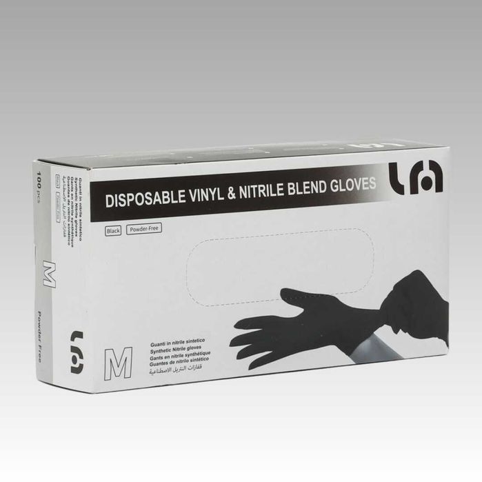 Одноразовые перчатки, черные, виниловые и нитриловые.