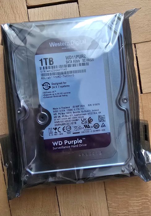 Продавам нов запечатан твърд диск WD 1TB Purple - WD11PURZ