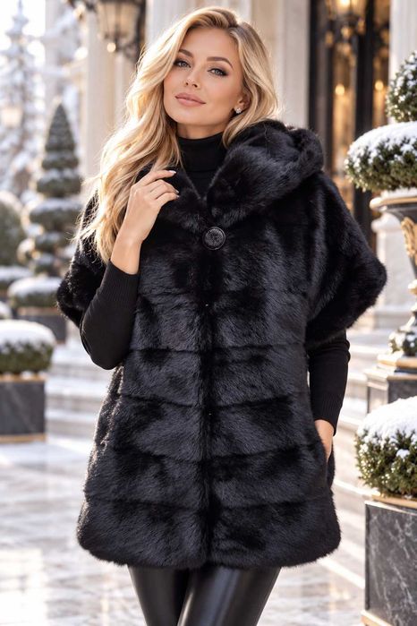 Haină blană naturală de nurcă , vizon Black