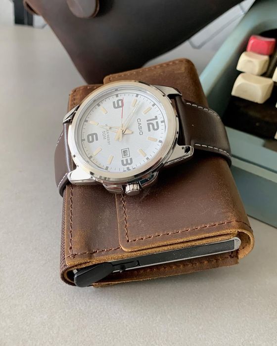 Часы Casio MTP-1314L — мужские часы с кожаным ремнём, оригинал