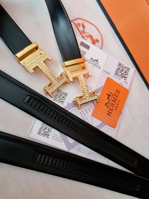 Curea reglabila piele naturala Hermes, insertii strass, saculet, etichetă