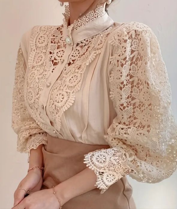 Дамска дантелена блуза/риза в  бяло, мента или коралово