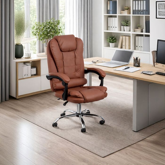 Ергономичен офис стол с лумбална опора от еко кожа – комфорт за дълги