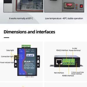 ZLAN5107 Изолиран сериен сървър RS232 RS422 RS485 към Ethernet конверт