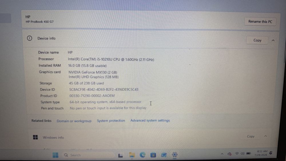 Laptop HP ProBook 450 G7