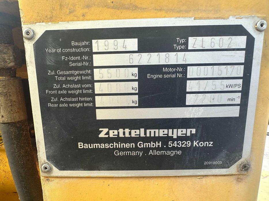 Vola / Incarcator frontal Zettelmeyer ZL 602 1994 variante auto !
