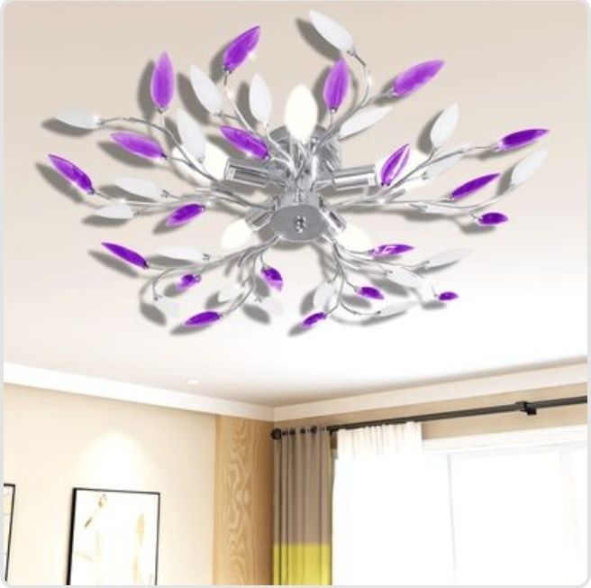 violet/albă brațe frunze cristal acrilic 5 becuri