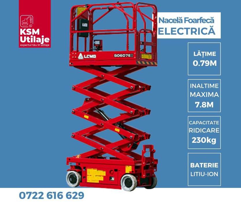 Nacelă Foarfecă Electrică 7.8m LGMG S0607E2 Litiu-Ion | Utilaj Nou, Baterie Zero Mentenanță | Vânzare & Leasing B2B prin KSM Utilaje