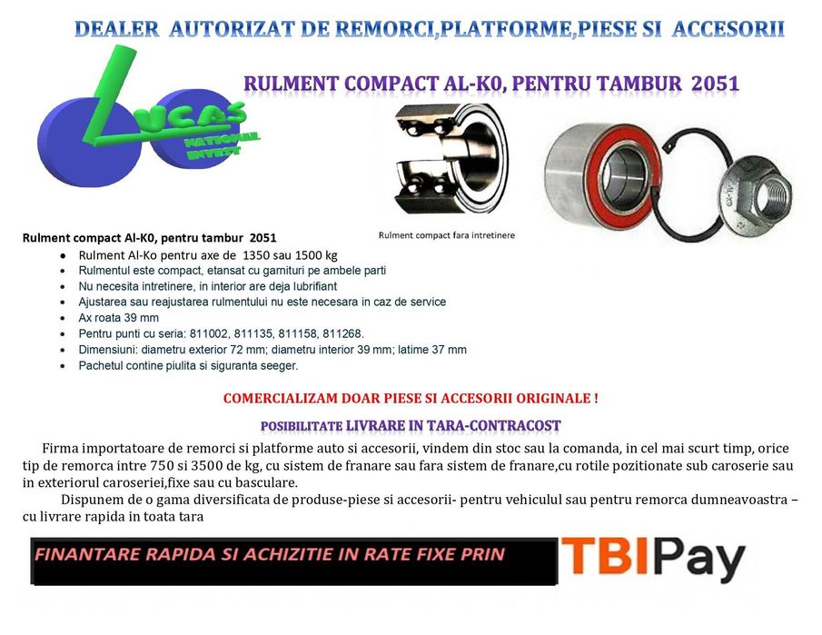 Rulment Compact Al-K0, Pentru Tambur 2051 - axe de 1350 kg
