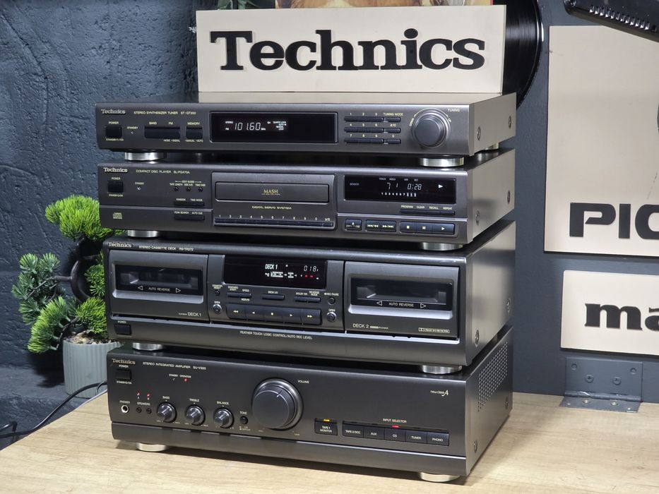 Linie audio TECHNICS, tuner ST-GT350,cd-player SL-PG470A, amplificator SU-v300, dublu deck RS-TR272 , hifi stereo retro
