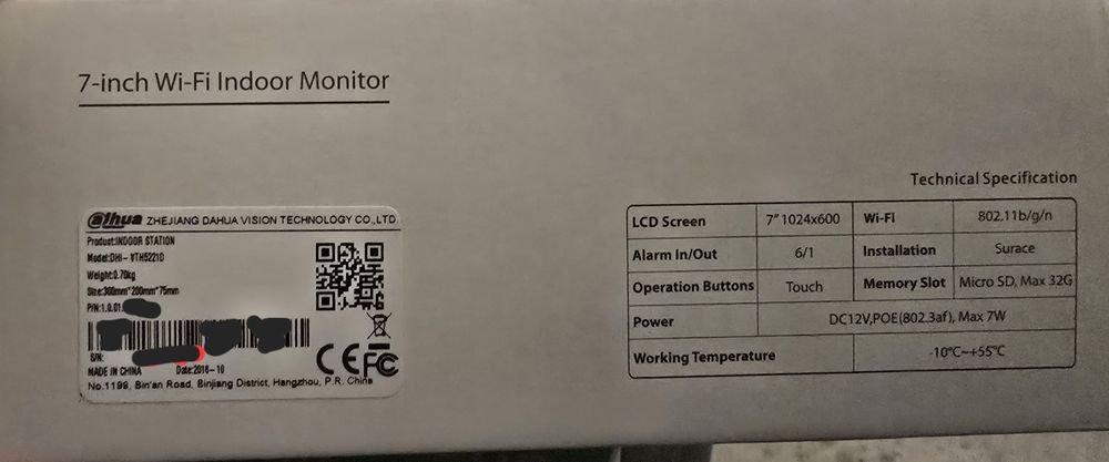Monitor videointerfon Dahua DHI-YTH5221D, 7”, Wi-Fi, nou