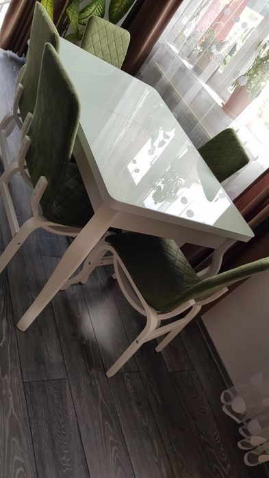 Masa bucătărie extensibila sticla +6 mese