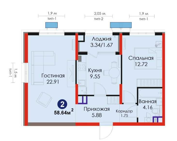 2 хон уй сотилади Паркентскийда 2 этаж 9 этажли уй 58,64м2 69 900$(ИК)