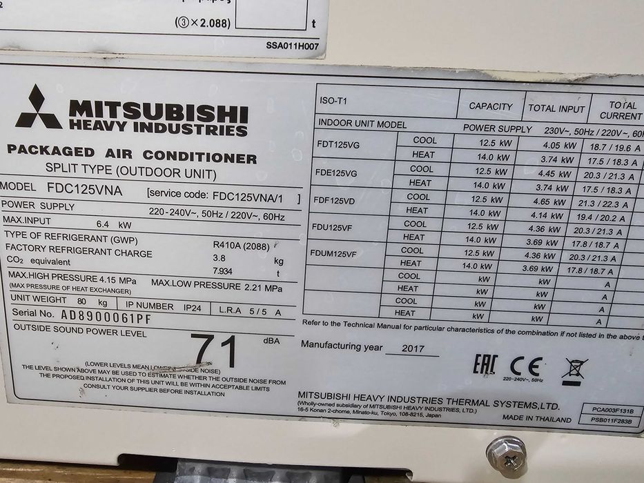Външно тяло на климатик Mitsubishin Heavy FDC125VNA - 14 KW