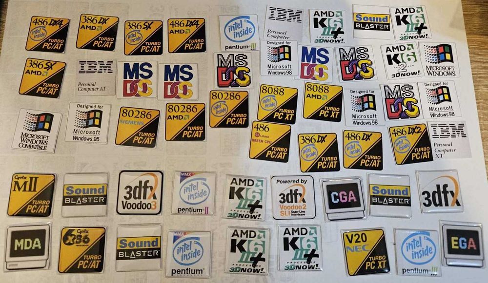 Ретро емблеми за компютърни кутии 286 K6 Voodoo 386 Sound Blaster 486