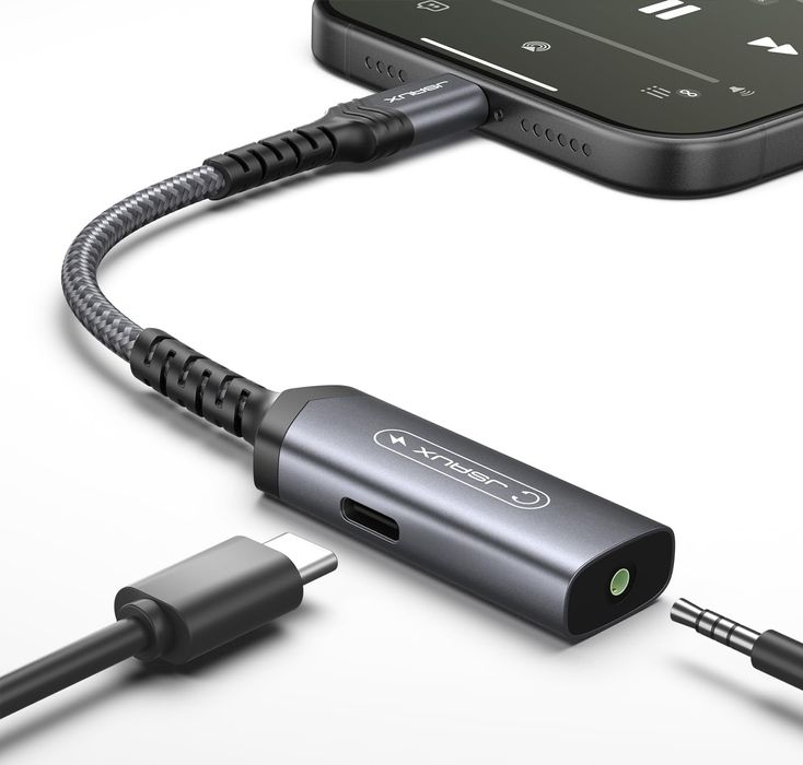 JSAUX USB C адаптер за слушалки и зареждане, адаптер от Туре-С към 3.5
