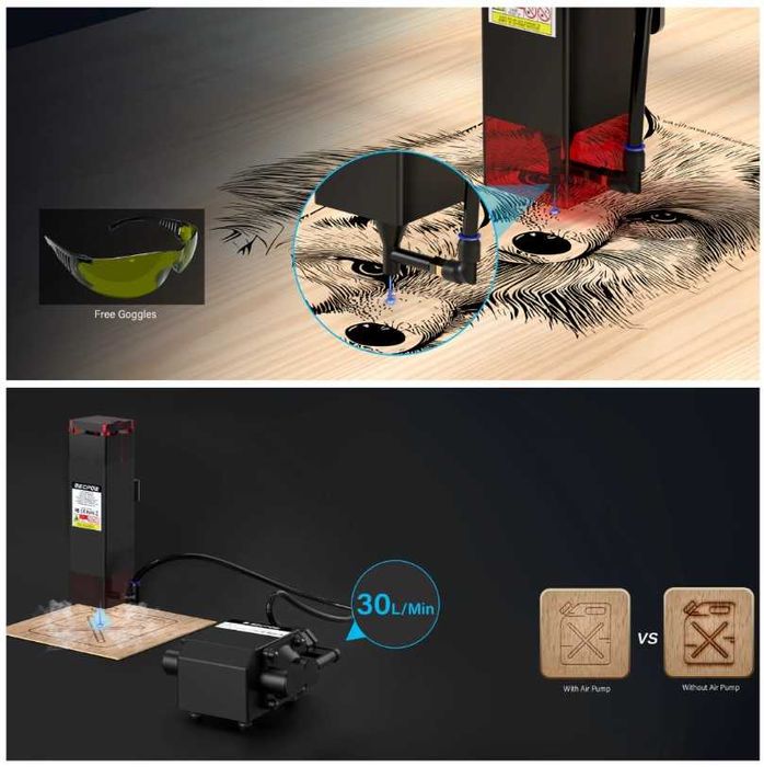 Laser CNC X3 Pro, 10W optic, 410x400mm + Air assist + Fagure - NOU