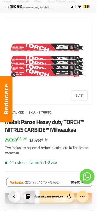 Panze fierastrau sabie Milwaukee