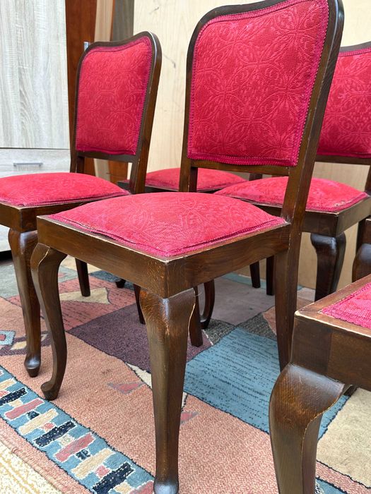 Set 6 Scaune Vintage Stil; Scaun din lemn cu sezut si spatar tapitat