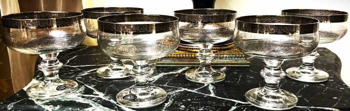 Superb set 6 pahare Murano Medici-bordura platina-Italia