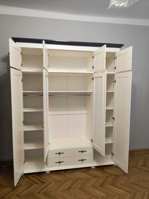 Dulap Mona, 4 usi + 2 sertare, lemn masiv, alb