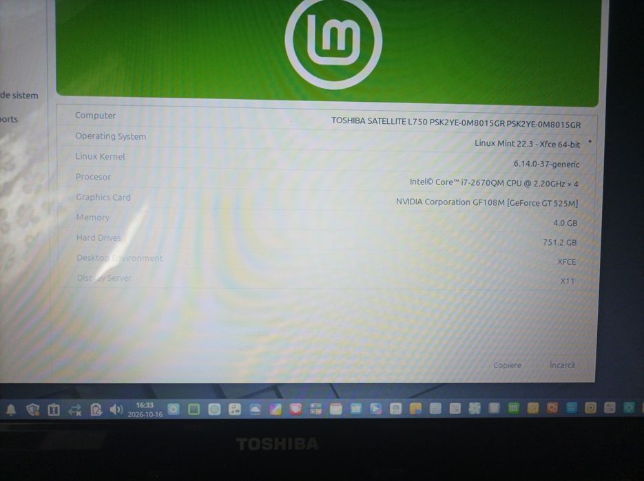 Laptop Toshiba i750 cu i7  placă video dedicată și 4 GB ram