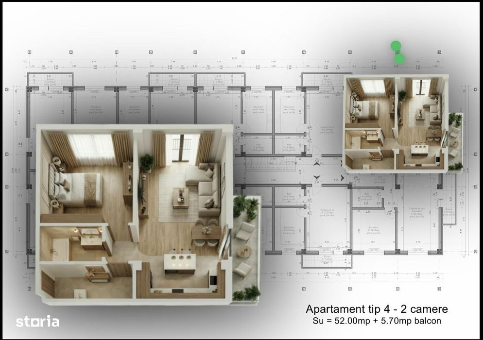 Apartament 2 camere, 57,7 mp, etaj 1 – CNI Residence – Hlincea