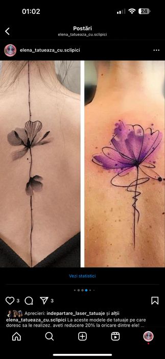 Tatuaje fine line, one line și glitter (tehnica sclipici)