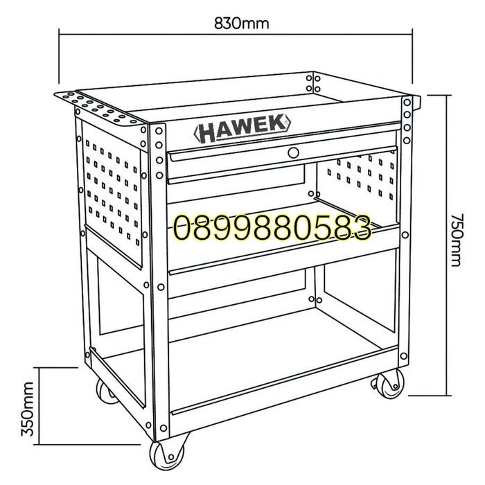 Инструментална количка HAWEK с 3 рафта и 1 чекмедже