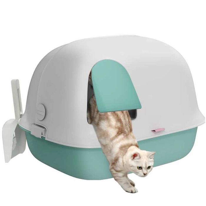 Котешка тоалетна PawHut с капак и лъжичка, покрита тоалетна с PP врата, 58x46x39 сm