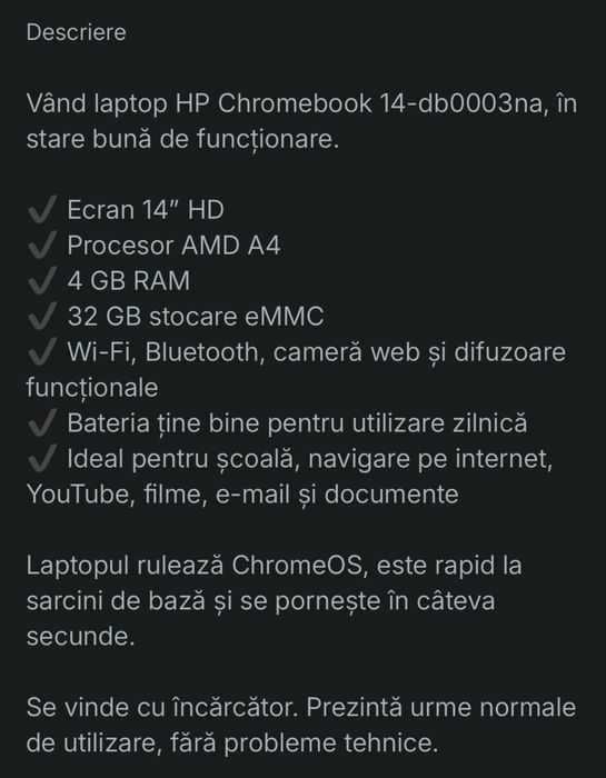laptop HP Chromebook 14” | AMD A4 | 4GB RAM