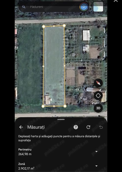 Teren intravilan Pădureni 2.665 mp | 2 fronturi | parcelabil