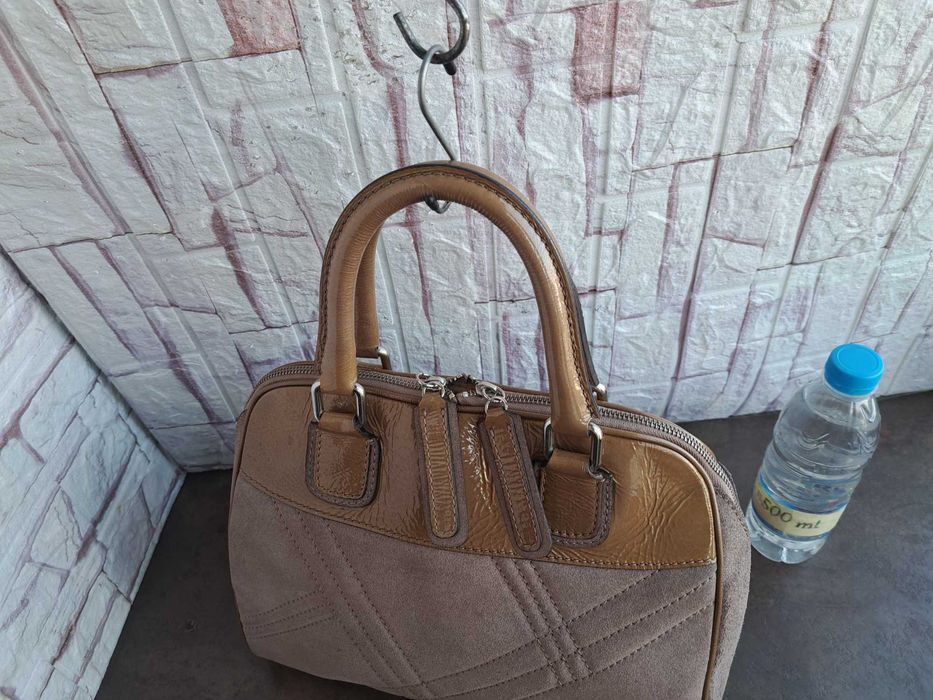 дамска чанта,Christian Berg,бежова кожена чанта-естествена кожа