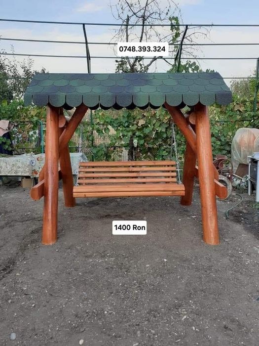Foisor rustic  din lemn masiv terasa  masă  cu băncuțe
