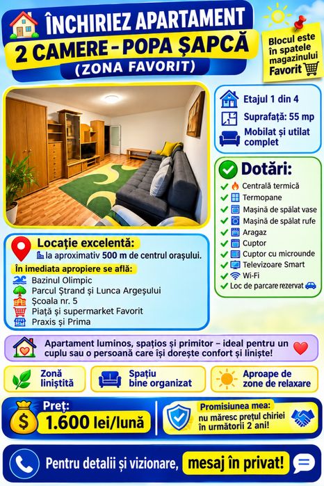 De inchiriat apartament Popa Sapca