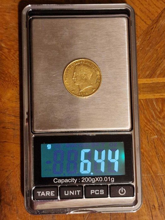 Златна монета20ИталианскиЛири НаполеонI 1809,20Песети АлфонсоXIII 1896