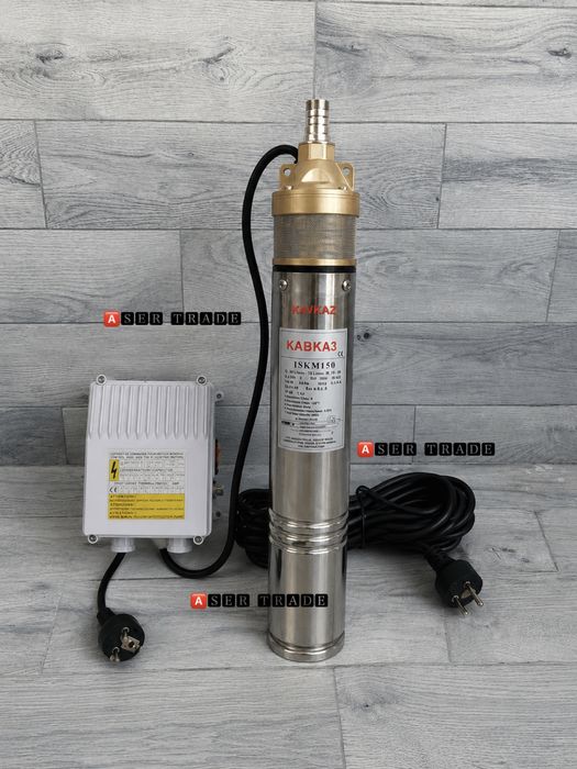 Турбинна потопяема помпа KAVKAZ– 1.5 HP с пусково табло, медна намотка и метални турбини , ф100  /1 цол