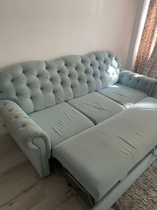 Canapea extensibila de 3 locuri, culoare turcoaz, model foarte frumos