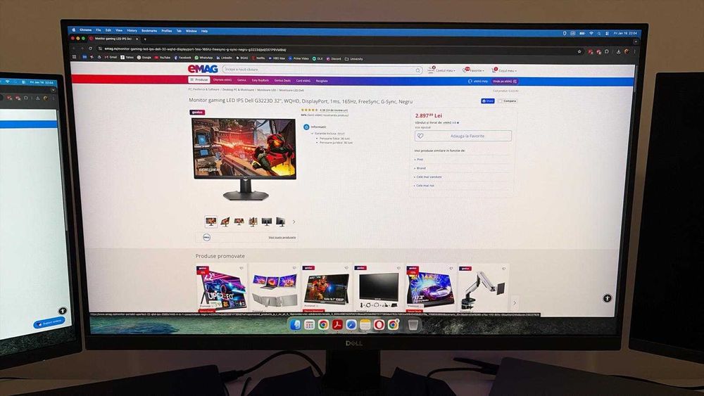 Monitor gaming IPS Dell G3223D 32", WQHD, 1ms, 165Hz, FreeSync, G-Sync