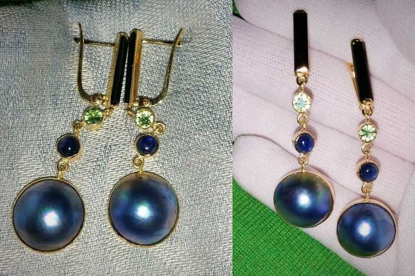 cercei unicat aur 14k cu safire, turmaline si perle naturale