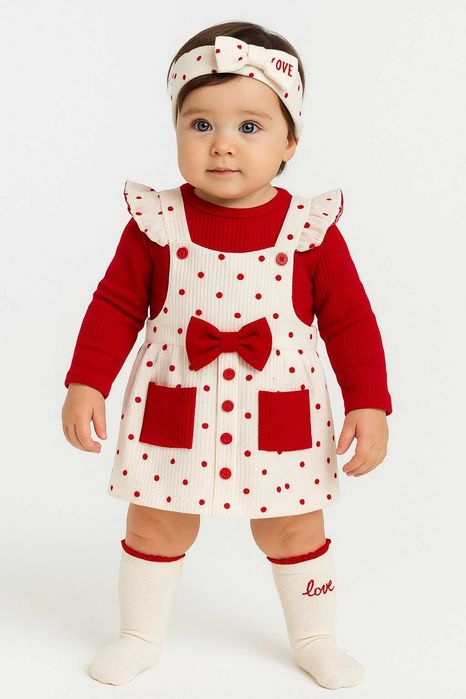 Kомплект за момиченце с червени сърчица 4 части