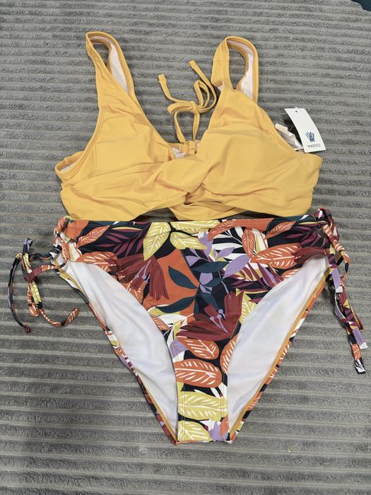 Set bikini twist în față cu șireturi push-up două piese floral – Verde XXL