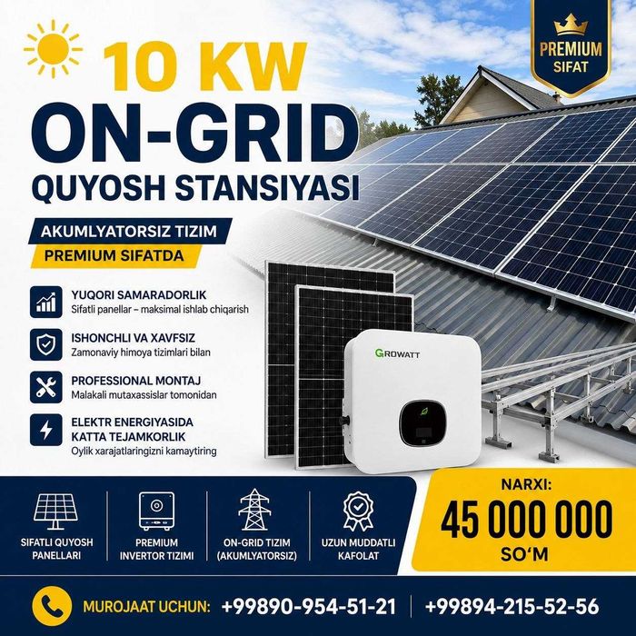 10kw On grid Quyosh stansiyasi