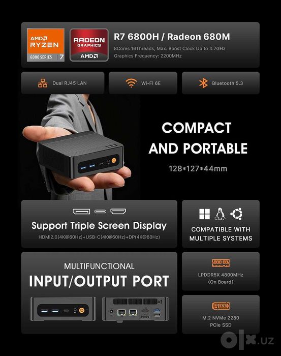 Mini PC Мини Пк Origimagic N4 Neo AMD Ryzen 7 6800H 24GB RAM 512GB SSD