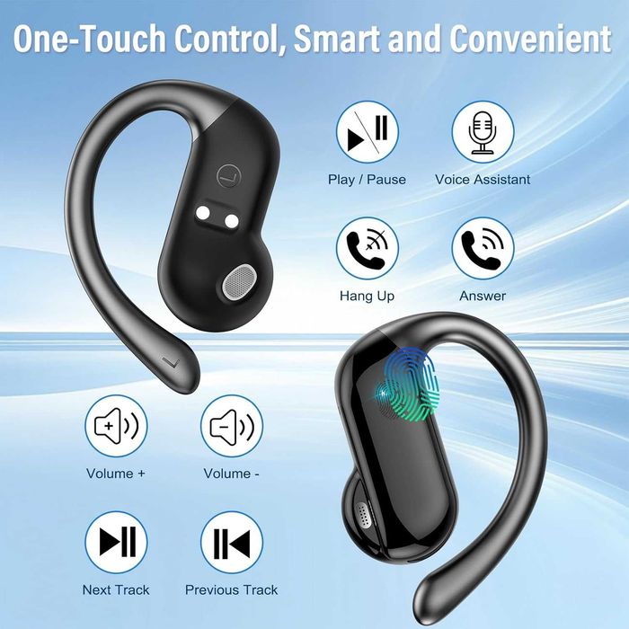 Безжични Bluetooth 5.4 слушалки с отворени уши и кукички за уши, 32H HiFi стерео слушалки