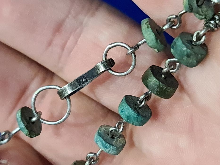 N lant colier vechi,argint 925 ,rozaliu,pietre verzi,stare foarte buna